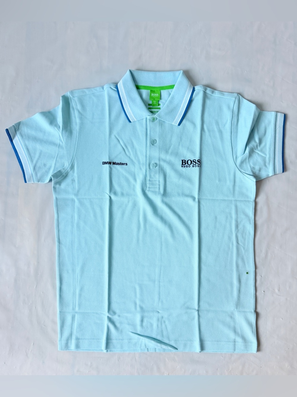 Hugo Boss paddy 13 BMW Masters Golf Polo Shirt Light Blue Cotton Large